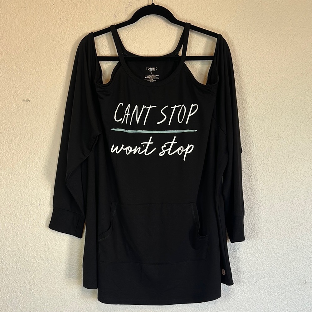 PLUS SIZE: TORRID ACTIVE WEAR. Black Graphic Long Sleeve Top